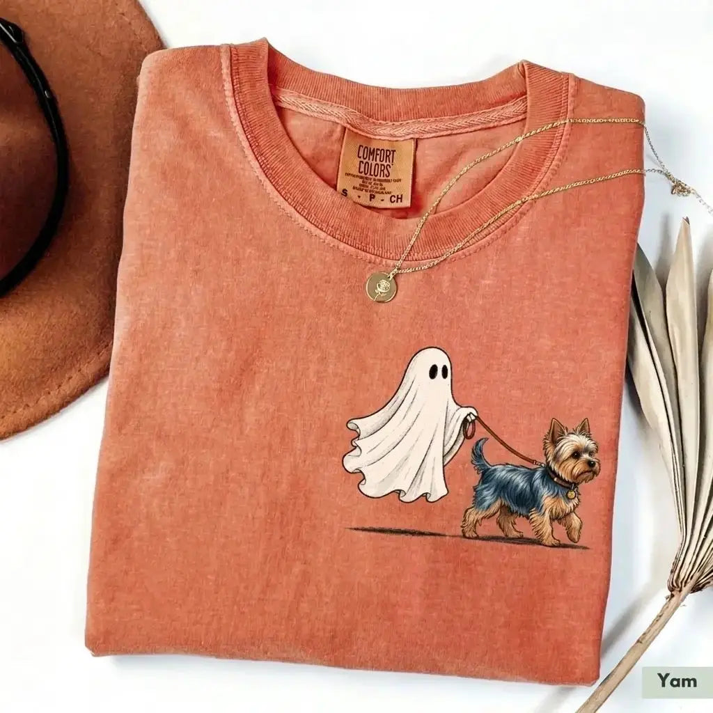Comfort Color Ghost Walking Dog Halloween Shirt Cute Personalized Pet Tee