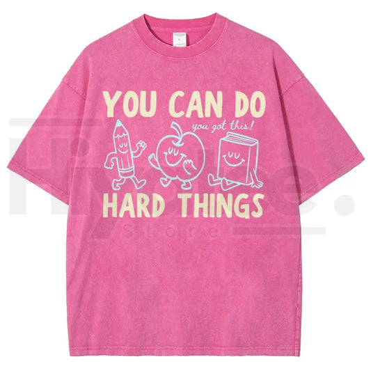 'You Can Do Hard Things' Cute Retro Doodles Motivational Teacher Tee – Uplifting Back To School Cotton Shirt - Hiyatee