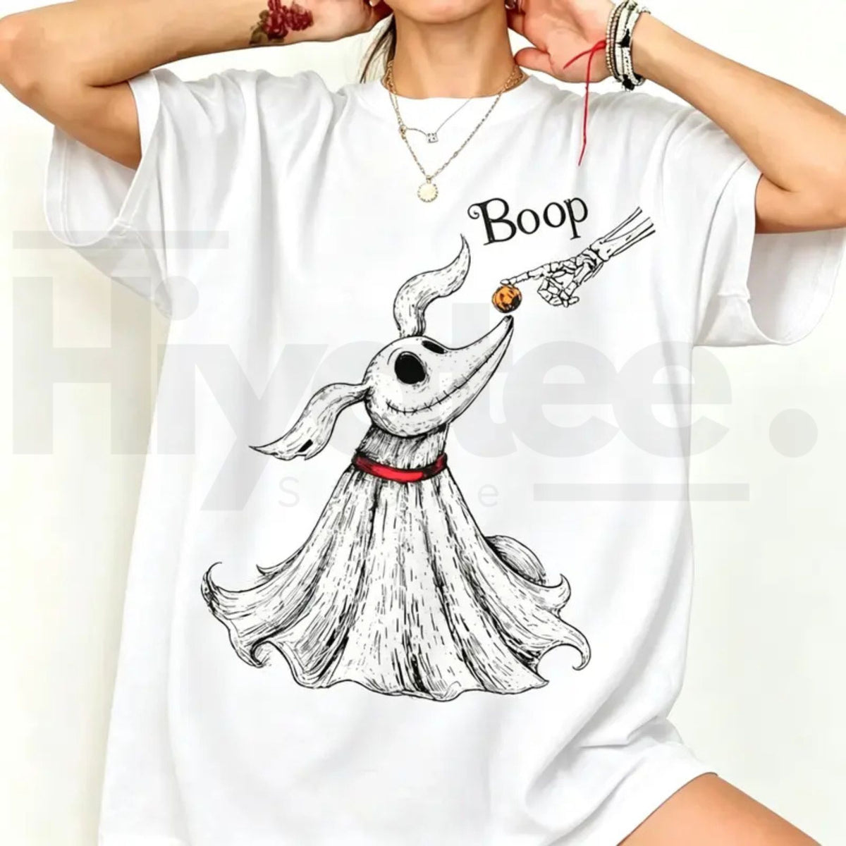 Zero Dog Boop Skeleton Hand T-Shirt – Halloween Trip Matching Tee - Hiyatee