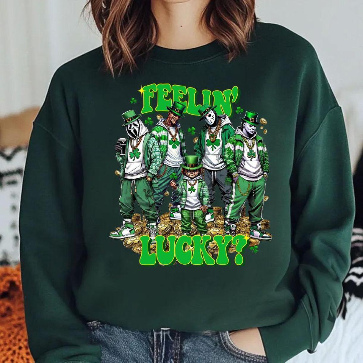 St. Patrick’s Day Horror Crew Sweatshirt – Feelin' Lucky in Spooky Style