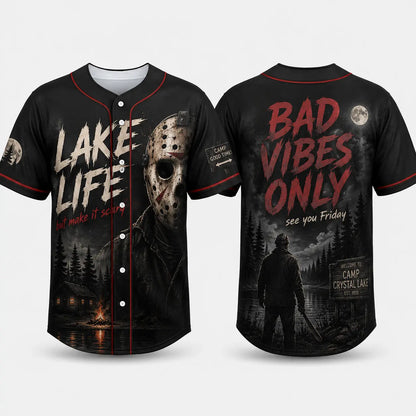 Unisex Horror Graphic Print Baseball Jersey – Slasher Theme Button-Up Shirt