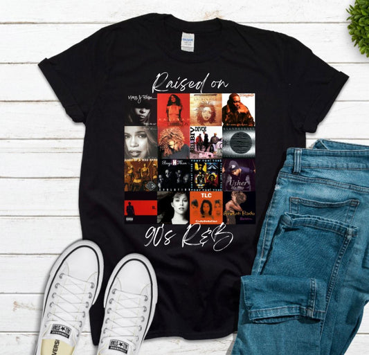 Raised On 90s R&B Album Cover Tee, Music Artist Shirt, Music Lover T-Shirt, Black History Shirts, Nostalgia Shirt, 90s Party Tee Shirt - Hiyatee