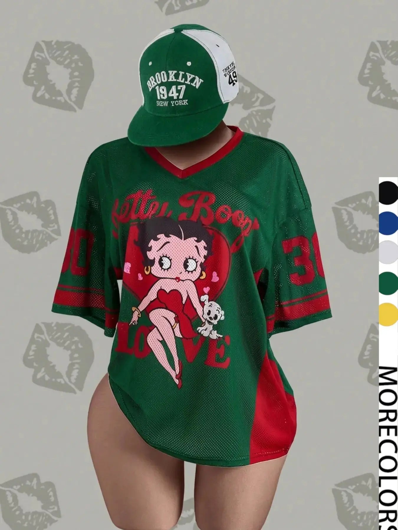 Streetwear Hip-Hop Mesh V-Neck Retro Doll T-Shirt