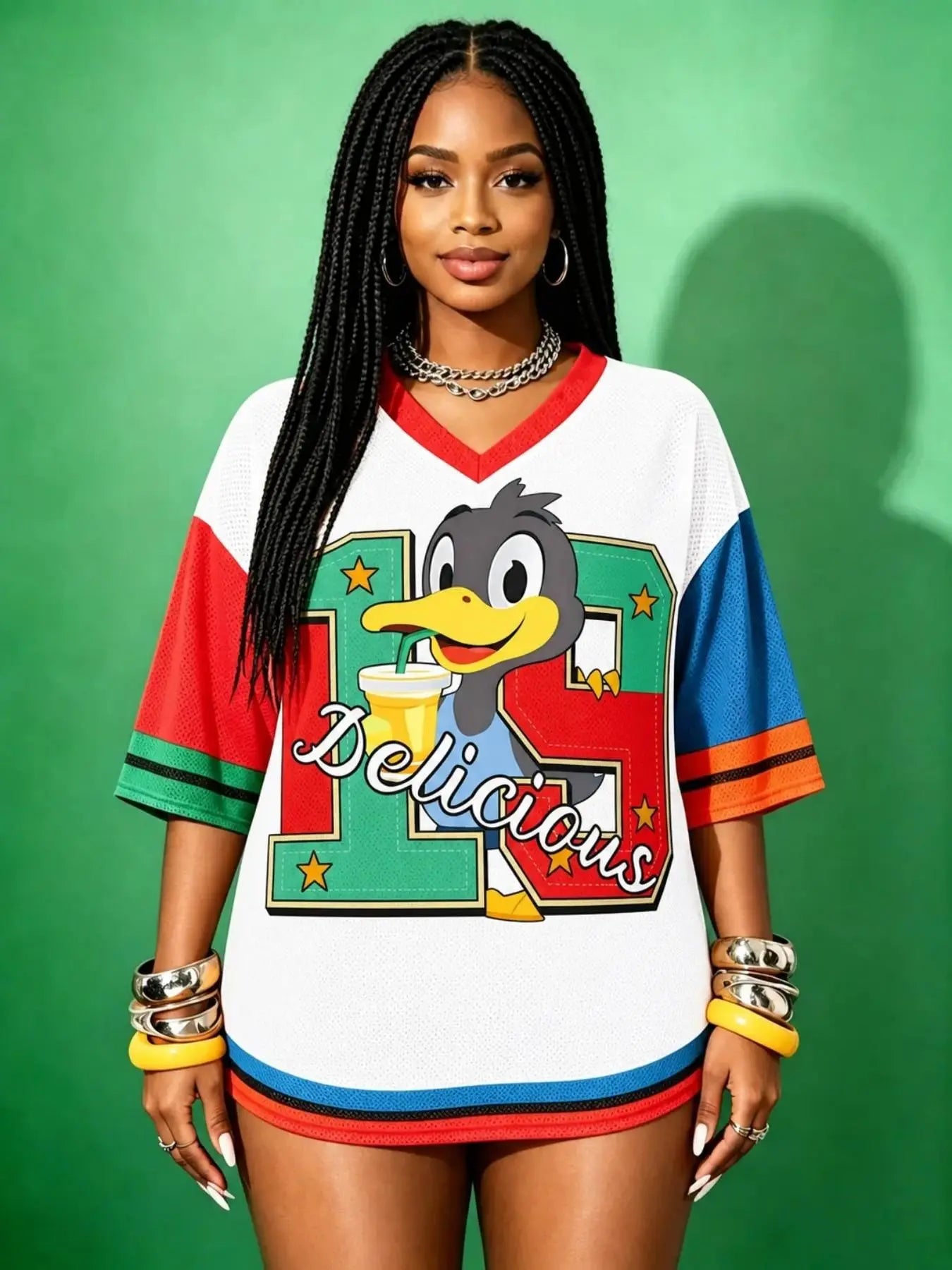Streetwear Hip-Hop Mesh V-Neck Retro Doll T-Shirt