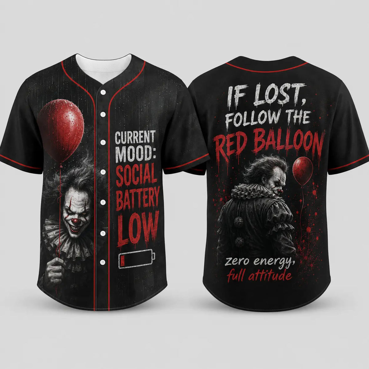 Unisex Horror Graphic Print Baseball Jersey – Slasher Theme Button-Up Shirt