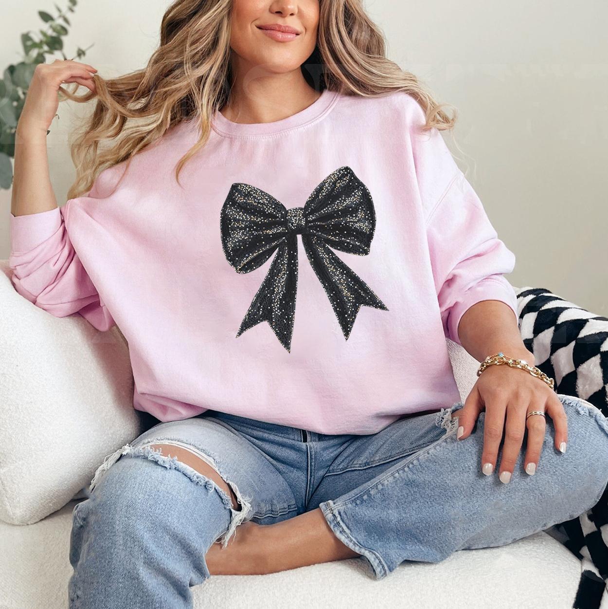 Black Bow ~ Unisex Apparel Relaxed Fit Printed in the USA Clothing Womenswear Casual and Comfortable - Hiyatee