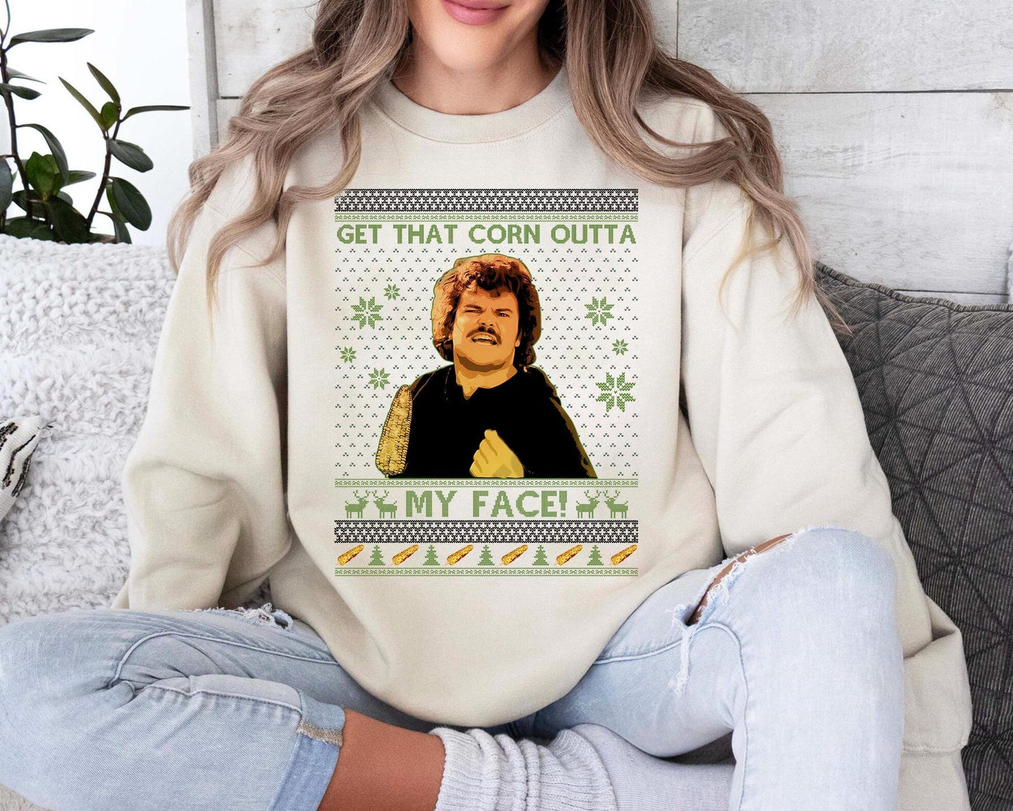 Nacho Libre Meme Ugly Christmas Sweatshirt, Get That Corn Outta My Face Christmas Ugly, Comedy Movie Shirt, Christmas Sweatshirt,Ugly Sweatshirt