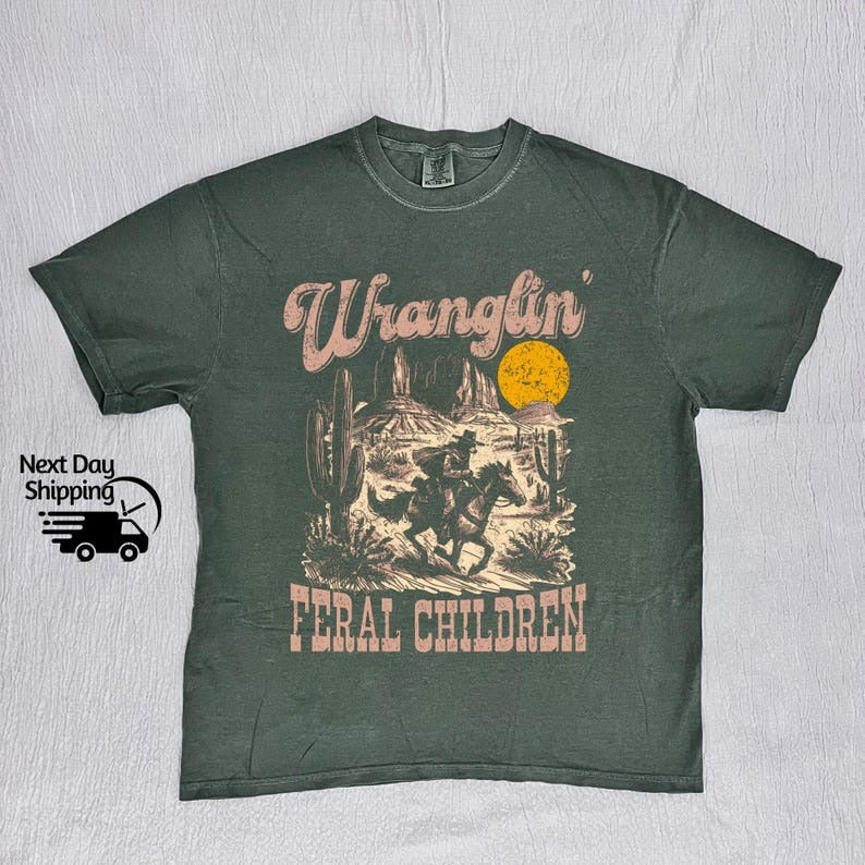 Retro Wranglin' Feral Children Raccoon 90s Western Graphic TShirt, Vintage Western Raccoon Dessert Tee, Cool Teenager Gift, Women Gift Tee