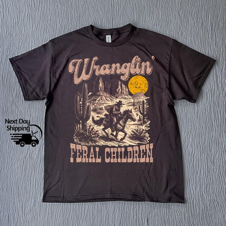 Retro Wranglin' Feral Children Raccoon 90s Western Graphic TShirt, Vintage Western Raccoon Dessert Tee, Cool Teenager Gift, Women Gift Tee