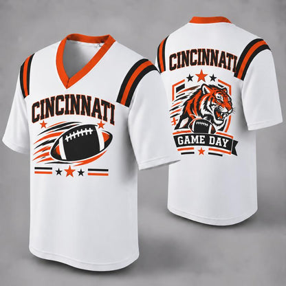 Custom Football Fan Jersey, White Mesh V-Neck Game Day Top, Unisex American Football Apparel for All 32 Teams