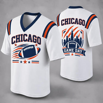 Custom Football Fan Jersey, White Mesh V-Neck Game Day Top, Unisex American Football Apparel for All 32 Teams