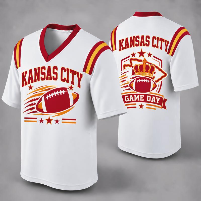 Custom Football Fan Jersey, White Mesh V-Neck Game Day Top, Unisex American Football Apparel for All 32 Teams