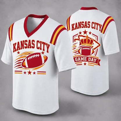 Custom Football Fan Jersey, White Mesh V-Neck Game Day Top, Unisex American Football Apparel for All 32 Teams