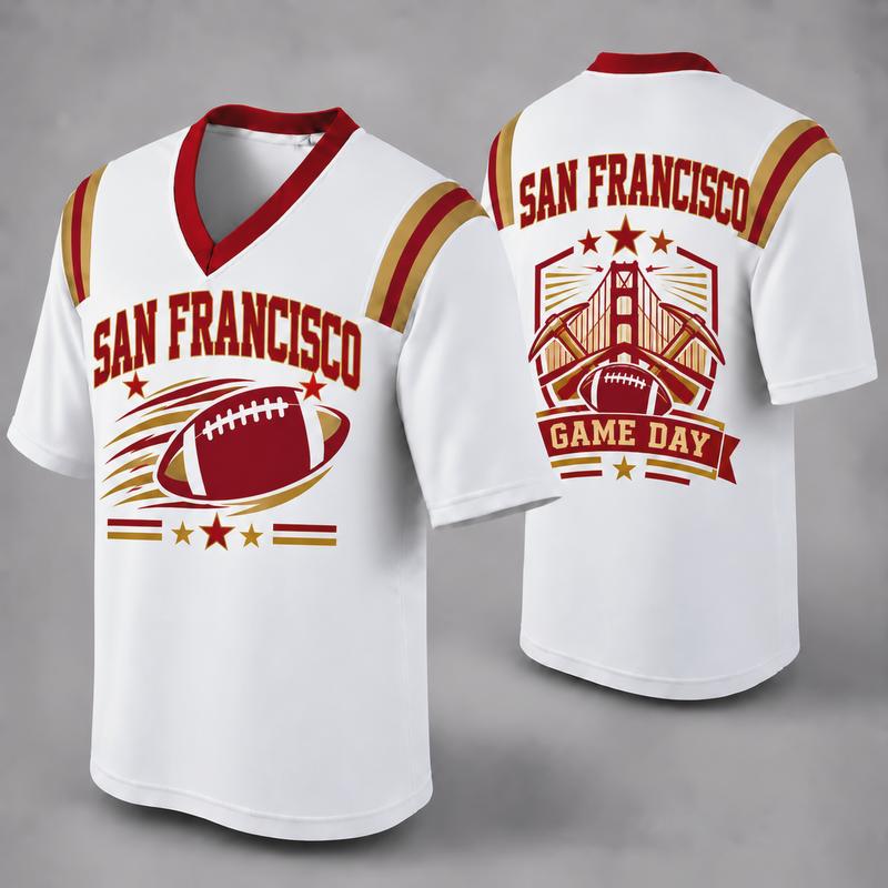 Custom Football Fan Jersey, White Mesh V-Neck Game Day Top, Unisex American Football Apparel for All 32 Teams
